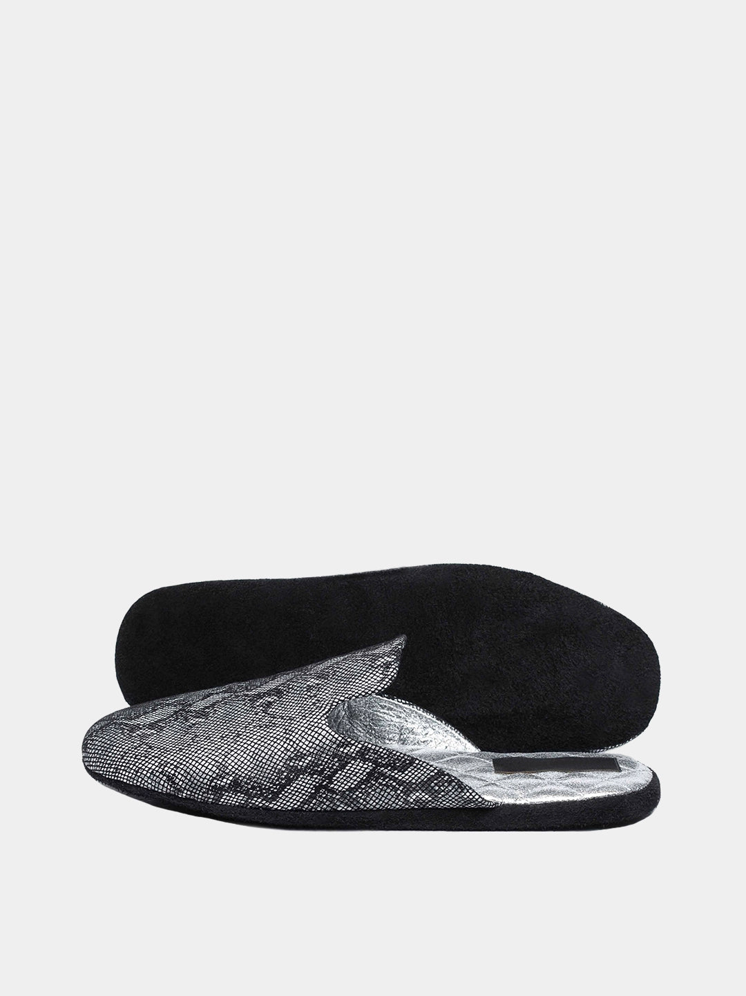 Womens leather travel slippers Silver Snake