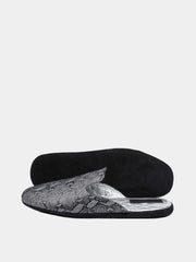 Womens leather travel slippers Silver Snake