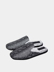 Womens leather travel slippers Silver Snake