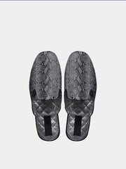 Womens leather travel slippers Silver Snake